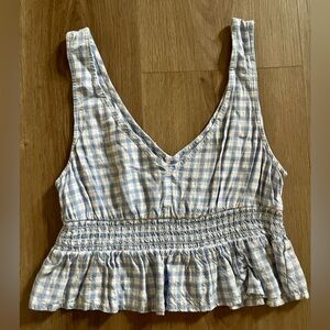 Hollister Blue and White Smocked Crop Tank Top